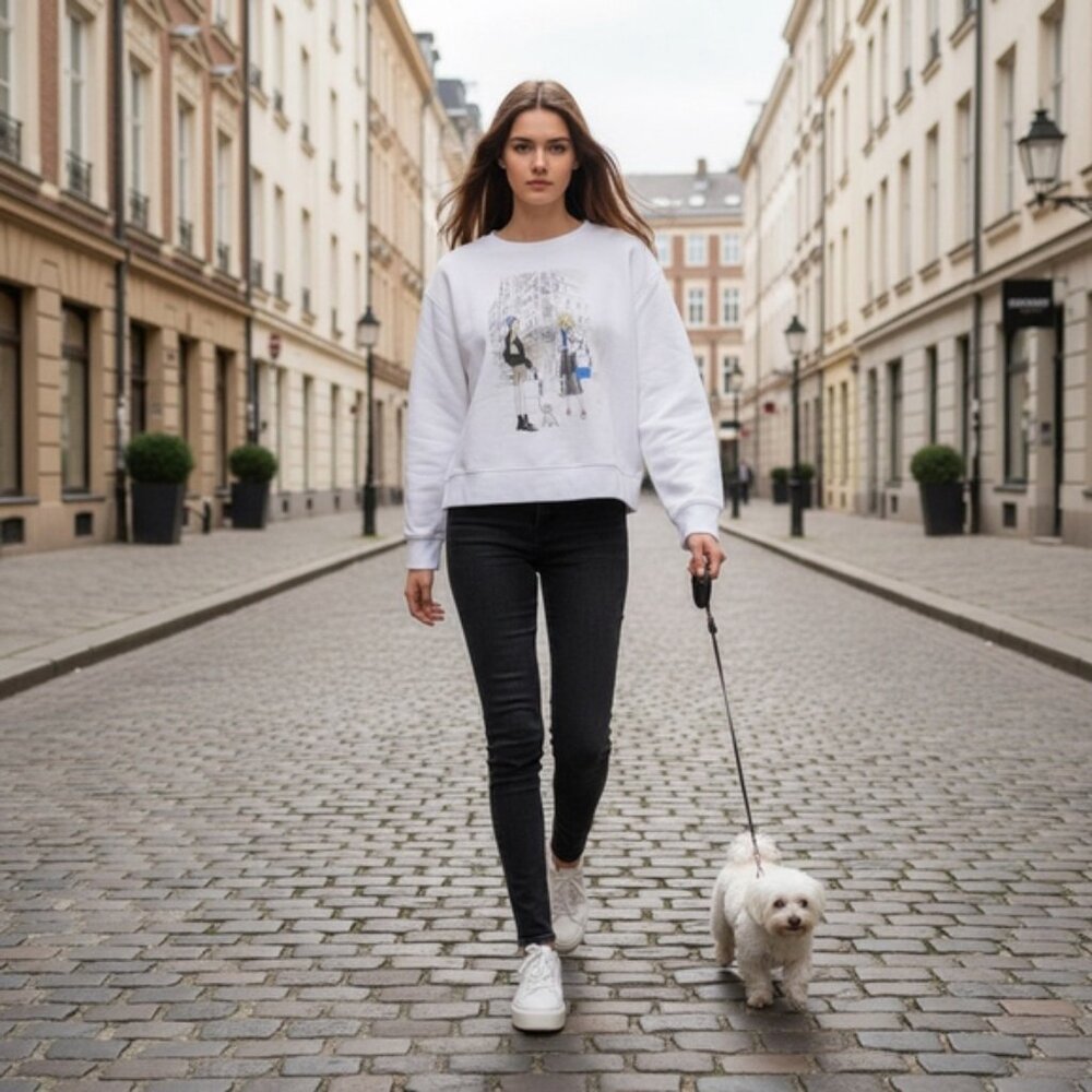 DKNY Dogs & City Novelty Graphic NYC cotton fleece sweatshirt Grunge White Sz XL